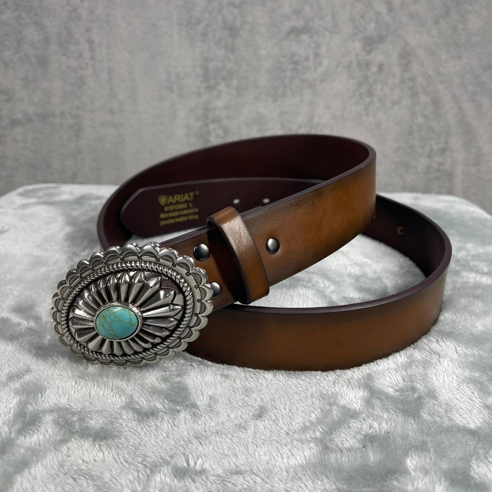 Ariat Belt Womens Large Brown Turquoise Concho Buckle A1512002 READ